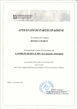 Attestato di partecipazione al corso sulla sicurezza in alte quote - Antennista Marco Rivolta icon